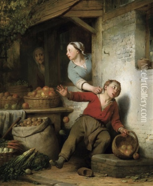 The Fruit Thieve (1857) Oil Painting - Ferdinand de Braekeleer the Elder