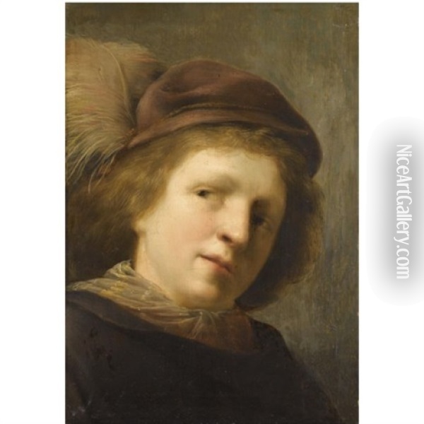 Portrait Of A Young Boy With His Head Cocked To The Left And Wearing A Plumed Hat Oil Painting - Pieter Fransz de Grebber