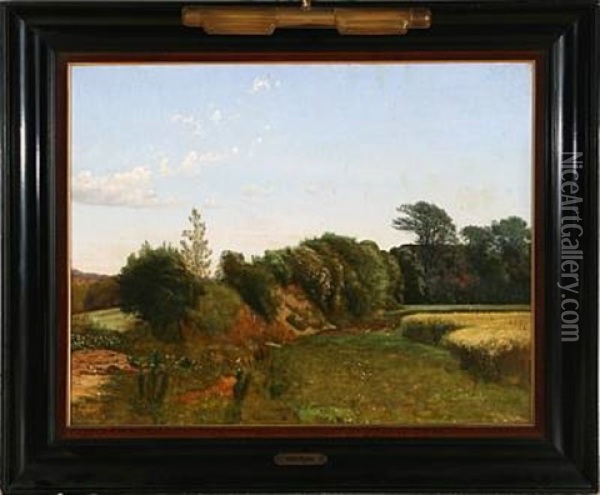 Et Vaenge Bag En Bondegaard (bisholt, Horsensegnen) Oil Painting - Vilhelm Peter Karl Kyhn