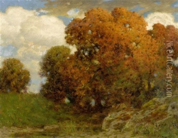 Herbstliche Waldlandschaft Oil Painting - Eduard Ruedisuehli