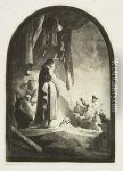 The Raising Of Lazarus: The Larger Plate<</b> Oil Painting - Rembrandt Van Rijn