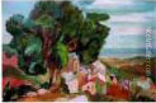 Village Sous Arbre (1924) Oil Painting - Henri Epstein