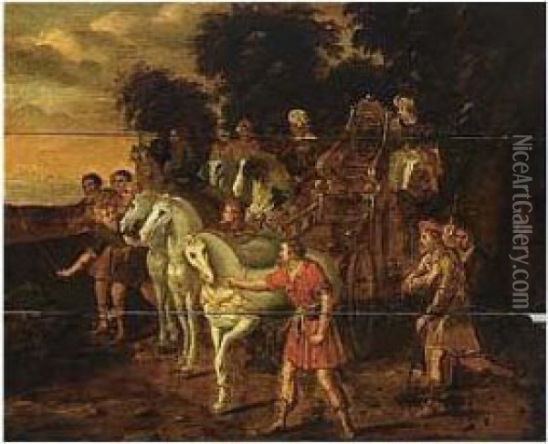 A Pair Of Paintings Showing The Meeting Of Jacob And Joseph (gen. 46: 29-30) Oil Painting - Jacob Willemsz de Wet the Elder