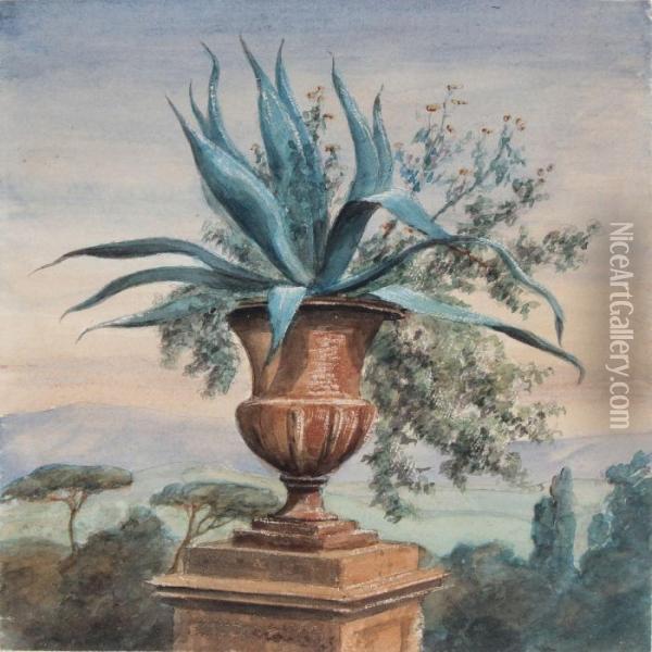 From The Villa Borghese Gardens Oil Painting - Thorald Laessoe