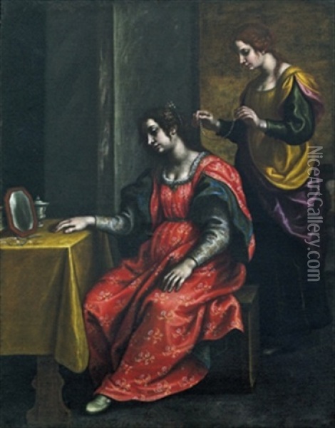 Marta E Sua Sorella, La Maddalena Pentita Oil Painting - Francesco Curradi