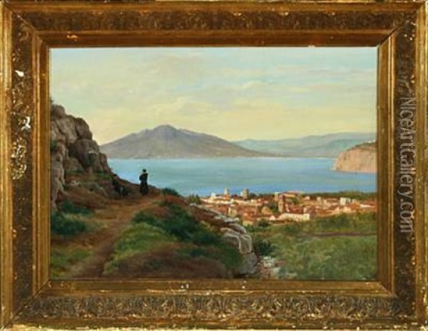 Monks At A Mountain Lake Oil Painting - Frederik Niels Martin Rohde