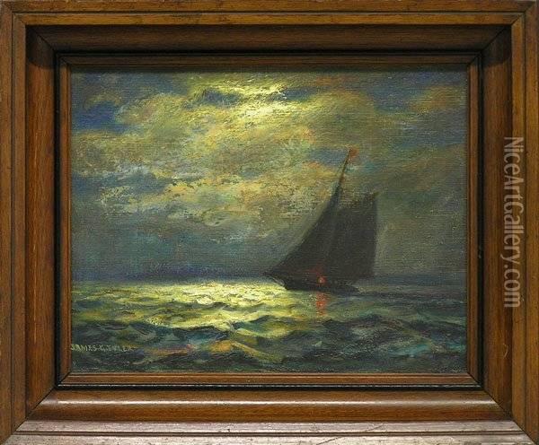 Ship In Moonlight Oil Painting - James Gale Tyler