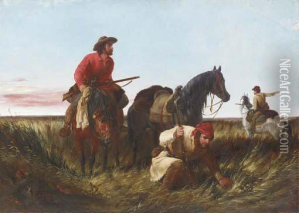 Trappers Following The Trail: At Fault Oil Painting - Arthur Fitzwilliam Tait