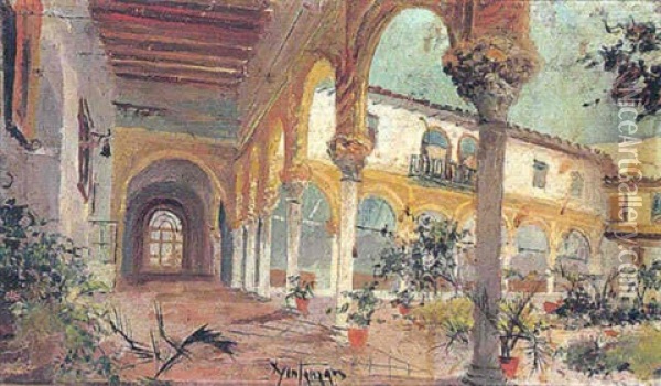 Patio Del Antiguo Convento De La Merced Oil Painting - Jose Montenegro Cappell