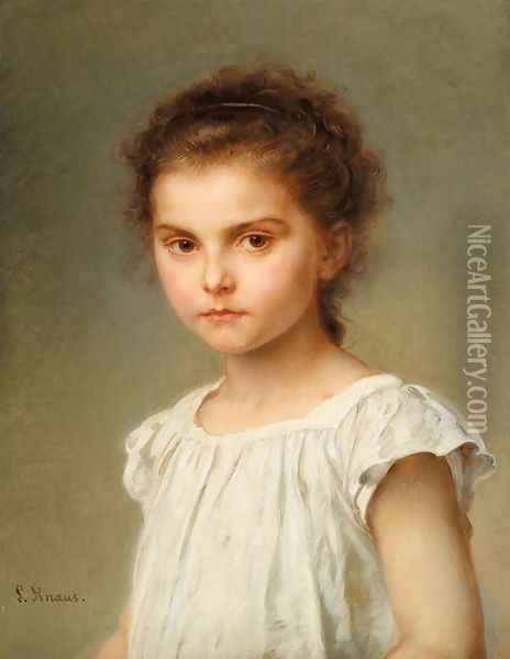 Half-length Portrait of a Girl (Brustbild eines kleinen Madchens) Oil Painting - Ludwig Knaus