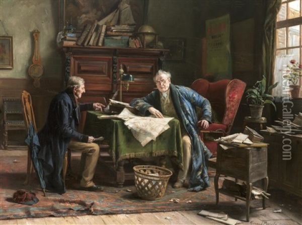 At The Notary's Office Oil Painting - Gerard Jozef Portielje