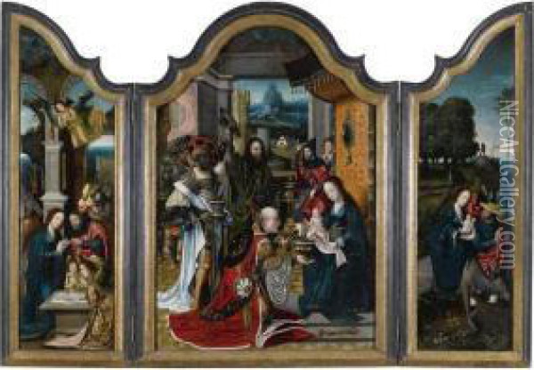 Triptych With The Adoration Of The Magi Oil Painting - Jan van Dornicke