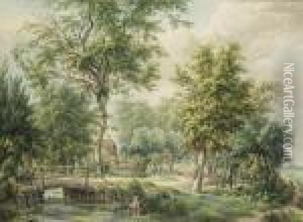 Bewaldete Landschaft Mit Bauernhaus Und Staffagefiguren Oil Painting - Egbert Van Drielst