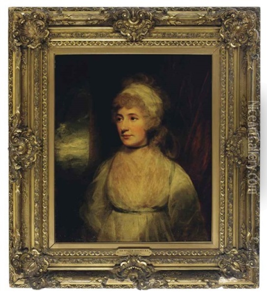 Portrait Of Mrs Humphrey, Wearing A White Dress Oil Painting - Sir William Beechey