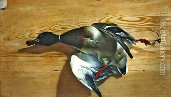 A duck on a pine board Oil Painting - Jean Jacques Bachelier