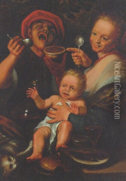 A Peasant Family Eating With A Cat Oil Painting - Antonio Campi