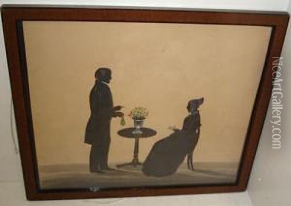 A Silhouette Of John And Elizabeth Ridgeway Abell In Their Home At Riverview Oil Painting - Samuel Metford