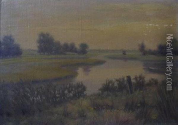 Evening On The River Oil Painting - Silas Dustin