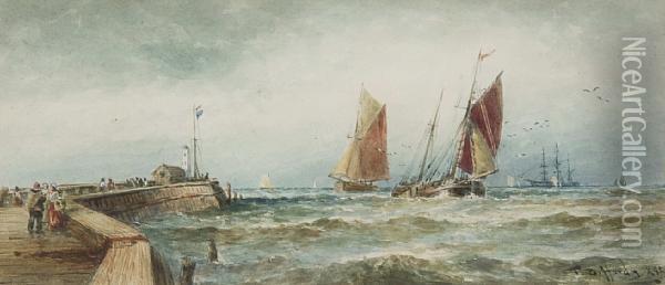 Fishing Boats Off Boulogne Oil Painting - Thomas Bush Hardy