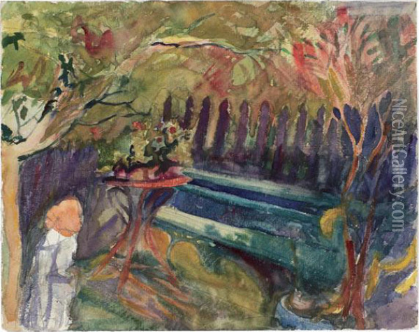 Der Garten Des Hauses Giacometti In Stampa Oil Painting - Giovanni Giacometti