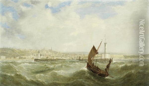 A Heavy Swell Off Boulogne Harbour Oil Painting - William Adolphus Knell