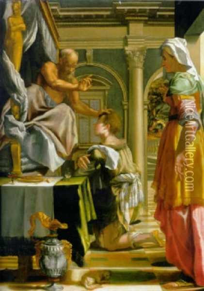 Isaac Blessing Jacob Oil Painting - Mirabello Cavalori