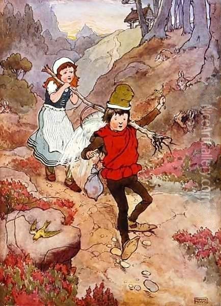 Jack and Jill, illustration from 'The Beautiful Book of Nursery Rhymes, Stories and Pictures' Oil Painting - Frank Adams