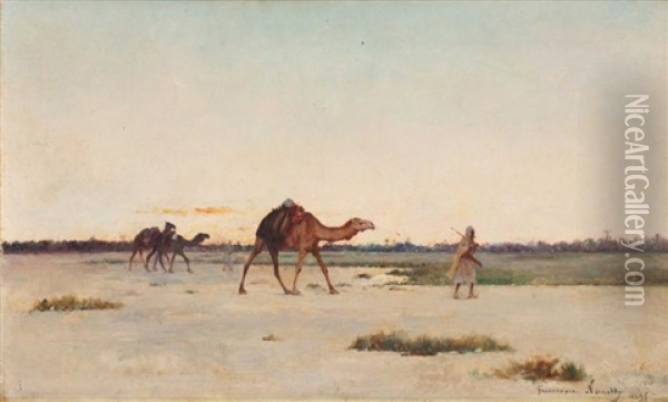Chameaux Et Chameliers Aux Marches Du Desert Oil Painting - Francisque Noailly