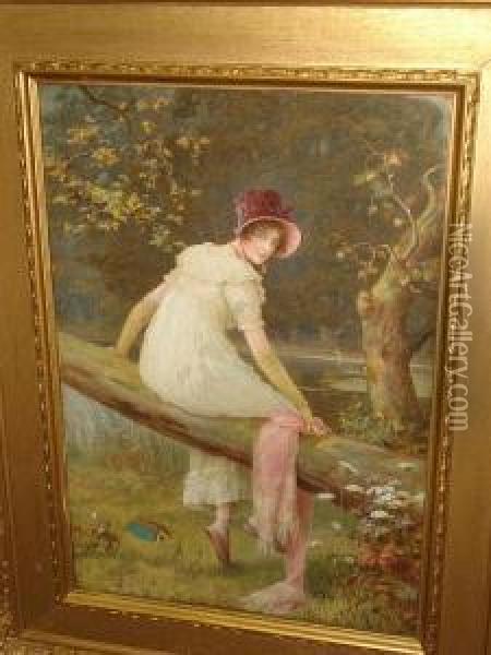 A Startled Maiden Oil Painting - Alice Elfrida Manly