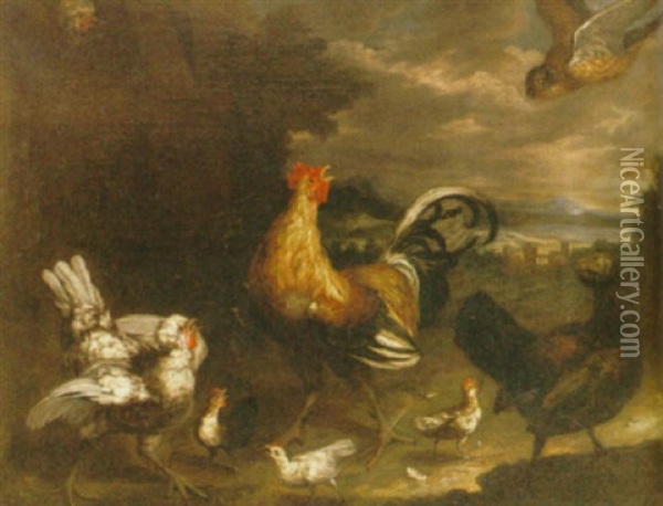 Faglar I Landskap Oil Painting - Melchior de Hondecoeter