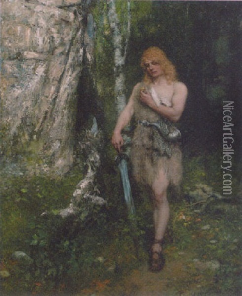 Siegfried In The Forest Oil Painting - Ferdinand Leeke