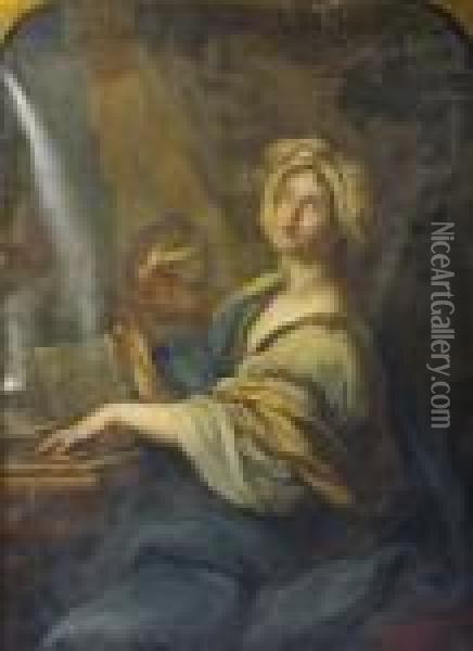 Portrait Of A Woman Playing The Harpsichord And A Child Watching (st. Cecilia) Oil Painting - Domenichino