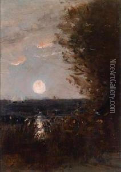 Aufgehender Mond Uber Einer Seelandschaft Oil Painting - Alfred Stevens