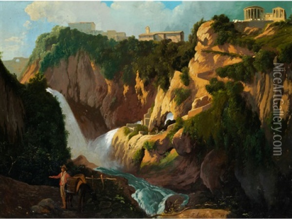 Landschaft Bei Tivoli Mit Tempel Der Sibylle Oil Painting - Franz Knebel