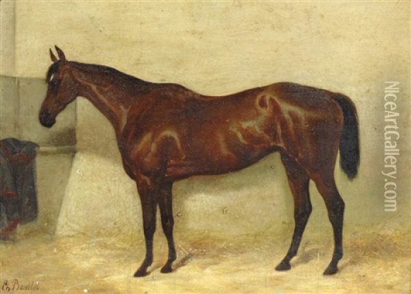Three Horse Studies Oil Painting - Louis Charles Bombled