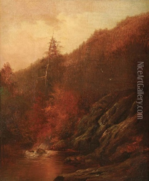 River Forest Autumn Landscape Oil Painting - William Ongley