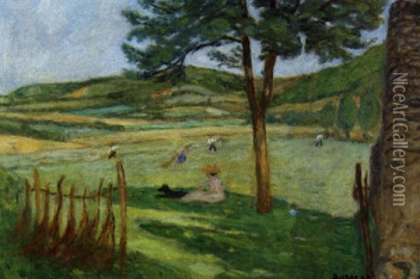 La Fenaison, 1942 - Dourzac - Tarn Oil Painting - Eugene Antoine Durenne