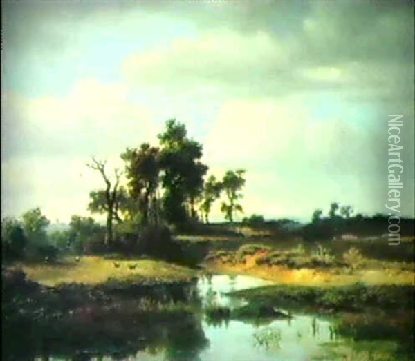 Norddeutsche Teichlandschaft Oil Painting - Hermann Herzog