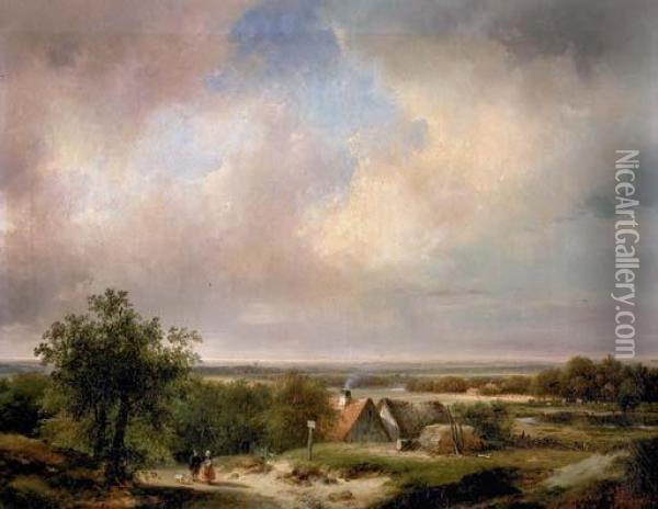An Extensive Landscape In Summer Oil Painting - Andreas Schelfhout