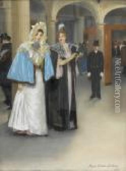 Zwei Damen Im Theaterfoyer Oil Painting - Pierre Carrier-Belleuse