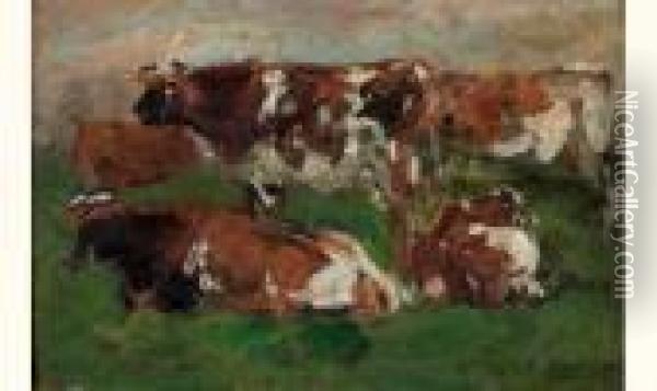 Etude De Vaches Pour Le Marais Vernier A Honfleur Oil Painting - Eugene Boudin