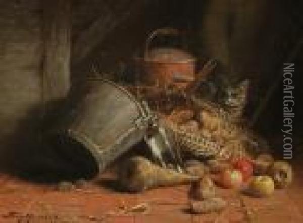 A Cat Hiding In A Barn Oil Painting - John Fitz Marshall