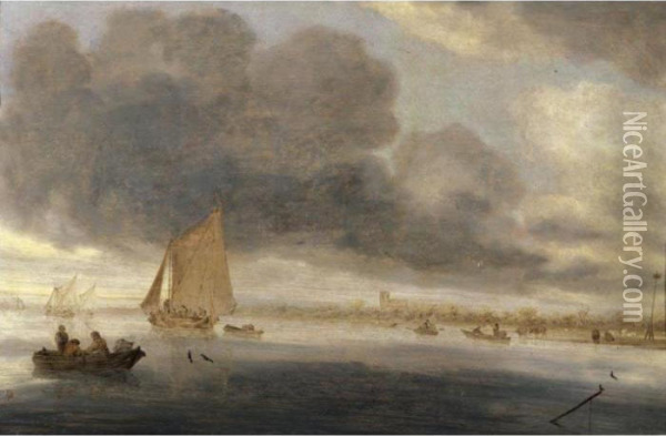 An Estuary Landscape Oil Painting - Salomon van Ruysdael