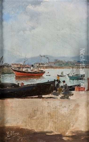 Bascas En El Puerto Oil Painting - Eugenio Oliva Rodrigo