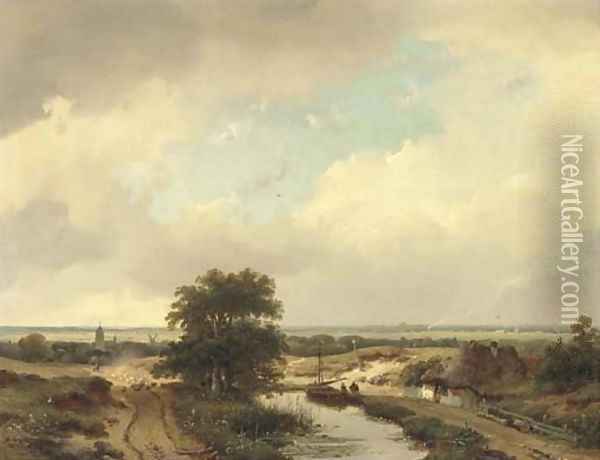 An extensive summer landscape, Haarlem in the distance Oil Painting - Andreas Schelfhout