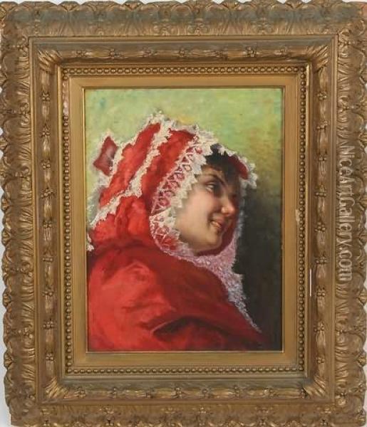 Portrait Of Woman With Red Cloak Oil Painting - Charles Sillem Lidderdale
