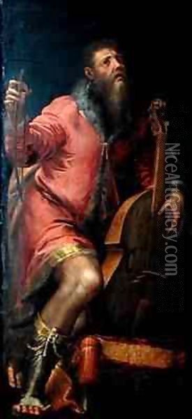 Cellist Oil Painting - Girolamo Mazzola Bedoli