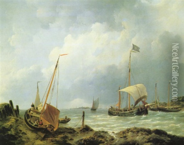 Bateaux De Peche Du Rivage Oil Painting - Johannes Christiaan Schotel