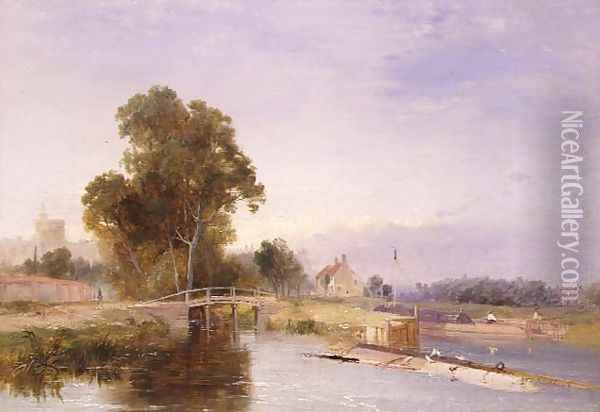 Barge by a lock gate, Windsor beyond Oil Painting - James Baker Pyne