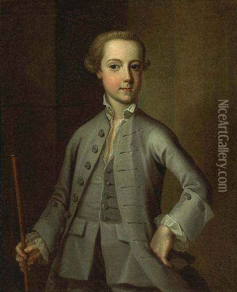 A Portrait Of A Boy, Half-length, Holding Acane Oil Painting - Joseph Highmore